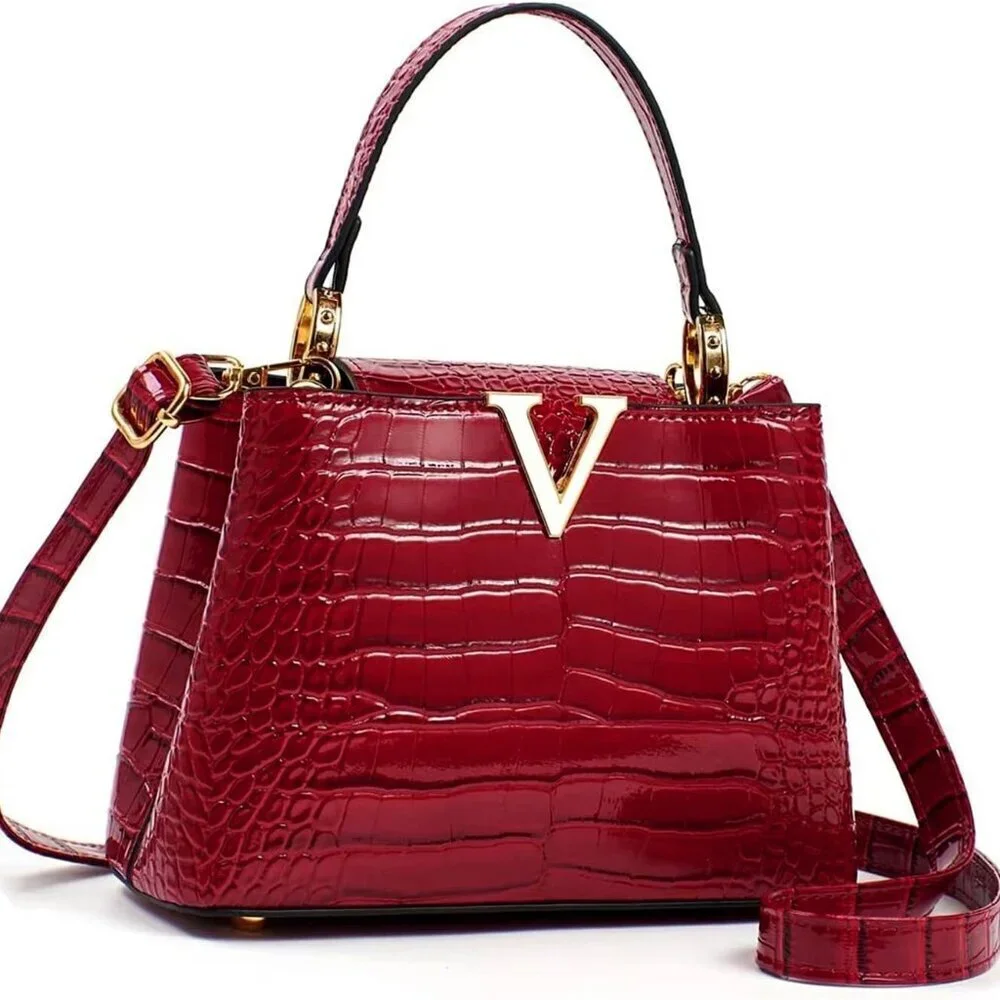 Women’s Crocodile Leather Satchel Bag Small Crossbody Shoulder Tote